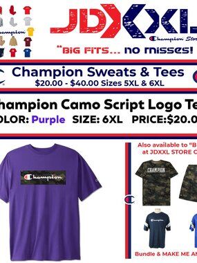 Big & Tall Champion Purple Camo Logo T Shirt 6XL